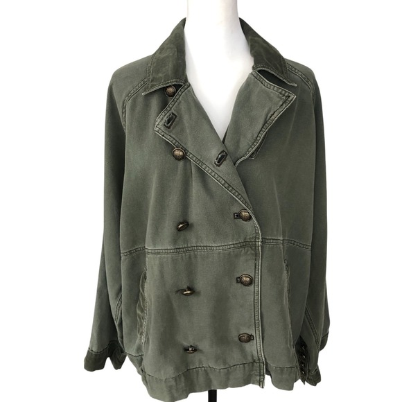 We the Free Army Green $168 Double Breasted Cotton Boho Trucker Utility Jacket M - Picture 2 of 16